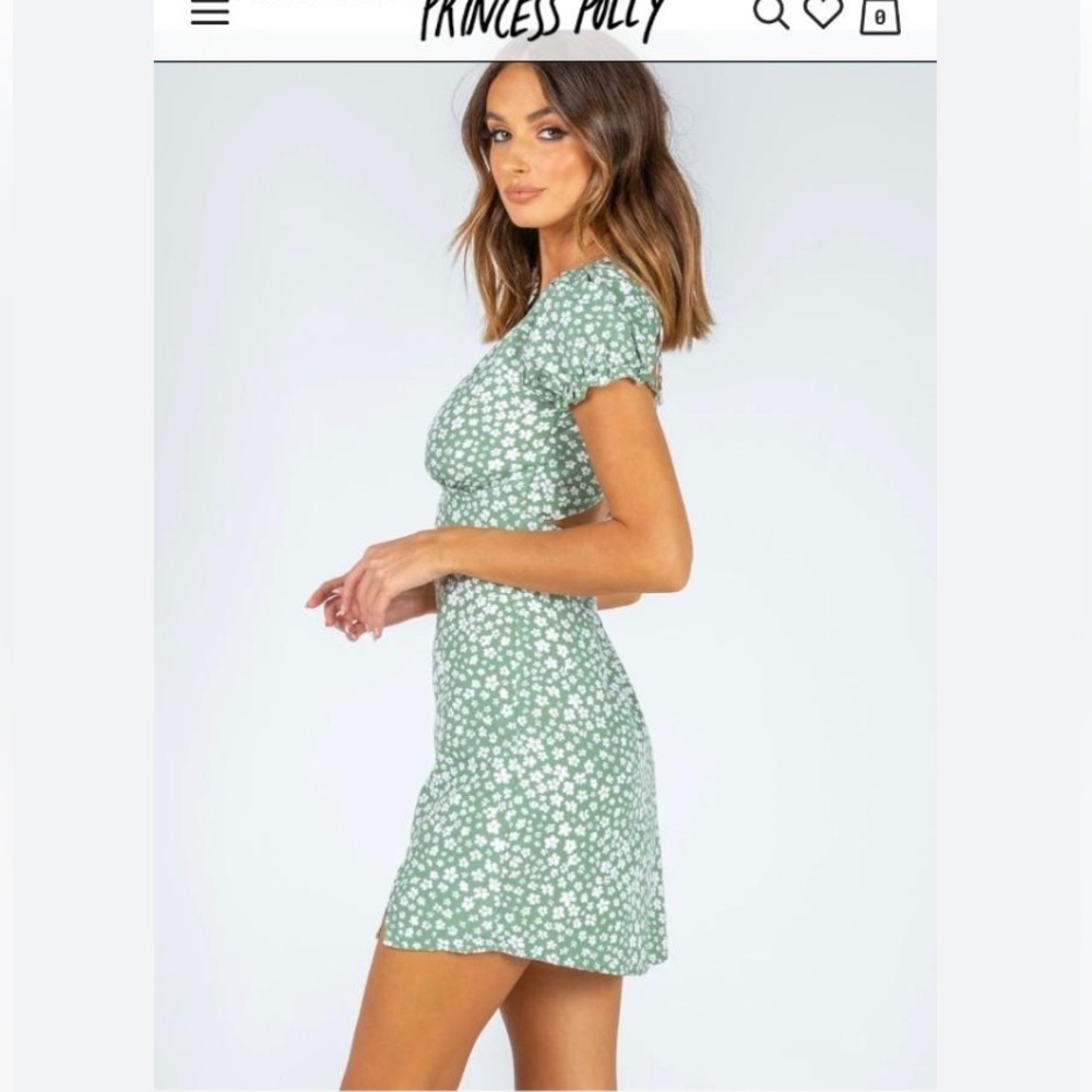 Princess Polly Green Floral Daisy Puff Sleeve Mini Dress - Picture 5 of 16